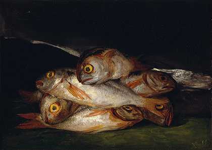 金色鲷鱼的静物画`Still Life With Golden Bream by Francisco de Goya