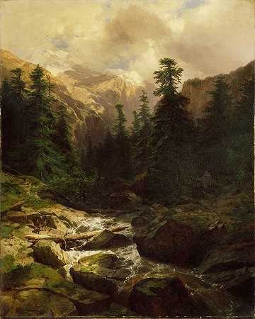 瑞士罗森劳伊纪念品`Souvenir of Rosenlaui, Switzerland (1860) by Alexandre Calame