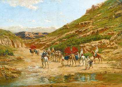 沙漠中的商队`Caravane Dans Le Desert by Victor Huguet