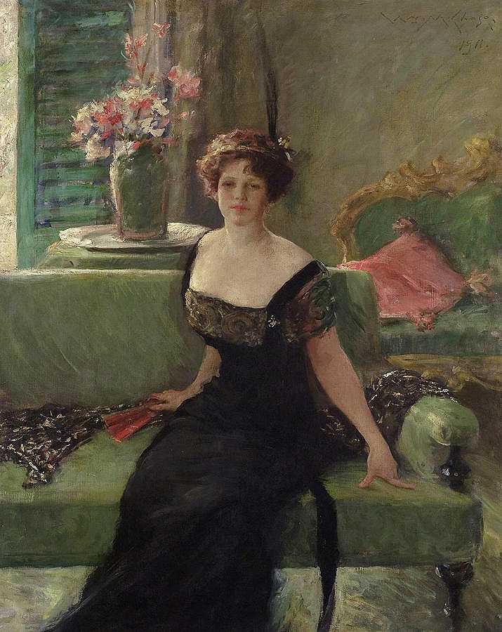 一位黑衣女士的肖像——安妮·特拉奎尔·朗`Portrait Of A Lady In Black – Annie Traquair Lang