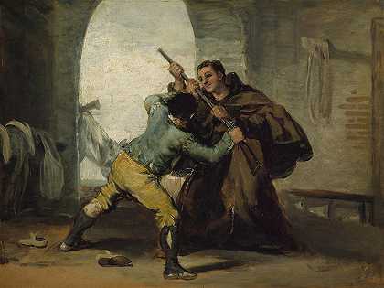 佩德罗修士从埃尔马拉加托手中抢枪`Friar Pedro Wrests the Gun from El Maragato (c. 1806) by Francisco de Goya