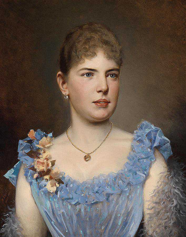 一位身穿蓝色连衣裙的女士的肖像`Portrait Of A Lady In A Blue Dress