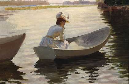 船上的女人`Woman in a boat (1886) by Albert Edelfelt