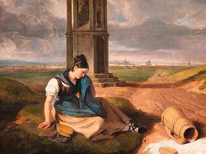 挤牛奶的姑娘`Das Milchmädchen (1830) by Peter Fendi