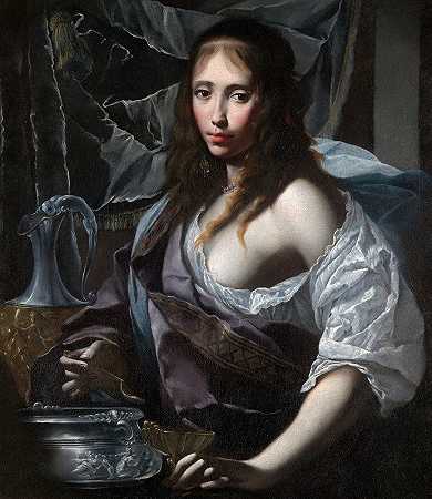 艾蒿准备喝下丈夫莫索罗斯的骨灰`Artemisia Prepares To Drink The Ashes of Her Husband, mausolus (Ca. 1630) by Felice Ficherelli