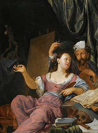 艺术的寓言，或绘画被诗歌冠以`An Allegory Of The Arts, Or ;painting Being Crowned By Poetry by Jacob Toorenvliet
