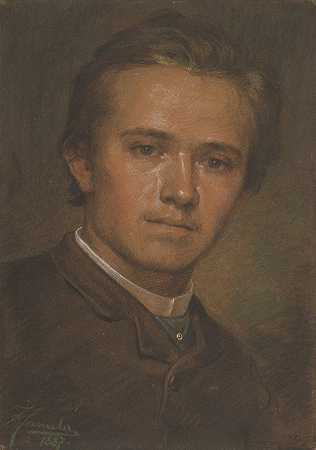 雕塑家简切克肖像`Portrait of Sculptor Janček (1887) by Jozef Hanula