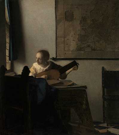 拿着琵琶的年轻女子`Young Woman with a Lute (ca. 1662–63) by 维米尔