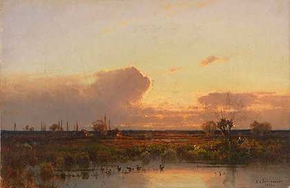 日落中的达豪风景`Dachauer Landschaft im Abendrot (1883) by Aleksander Swieszewski