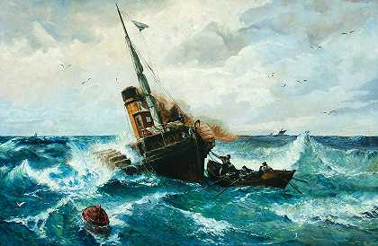在暴风雨中划船`Paddle Steamer In A Stormy Sea