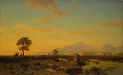 帕埃斯图姆遗址`Ruins of Paestum (1858) by Albert Bierstadt