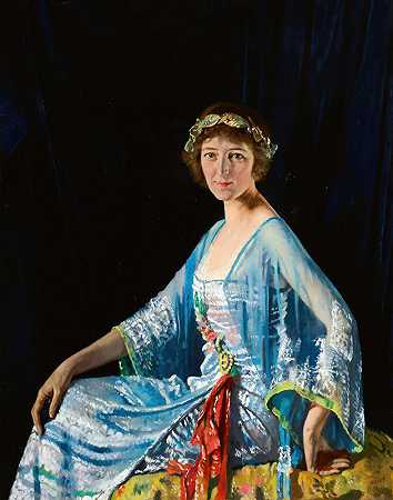 乔治安娜·爱丽丝·德拉姆夫人的肖像`Portrait of Mrs Georgiana Alice Drum by William Orpen