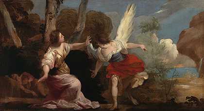 夏甲和天使`Hagar and the Angel (circa 1650) by Francesco Maffei