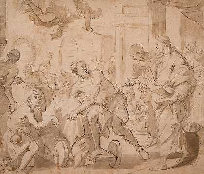 基督在贝塞斯达治愈瘫痪者`Christ Healing the Paralytic at Bethesda (circa 17th century) by Luca Giordano