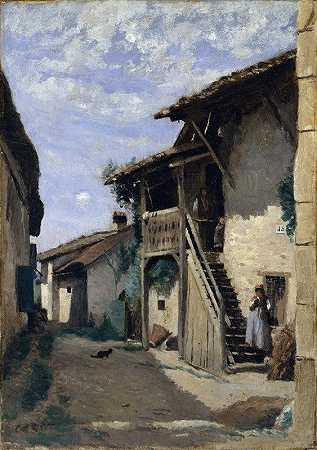 一条乡村街道达达尼`A Village Street; Dardagny (1852) by Jean-Baptiste-Camille Corot