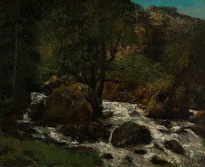 朱拉森林溪`Forest Brook, Jura (ca. 1860s) by Gustave Courbet