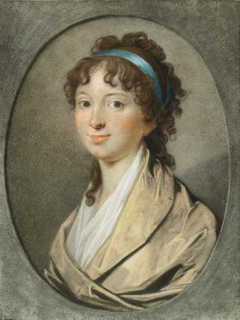 一位年轻女士与blaat Haarbaand的肖像`Portræt af en ung Dame med blaat Haarbaand by Jens Juel
