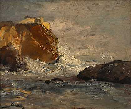 冲浪（在拉古萨的洛伦佐堡冲浪）`Die Meeresbrandung (Brandung bei Fort Lorenzo in Ragusa) (1887–1888) by Emil Jakob Schindler
