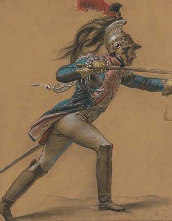 法国龙骑兵，学习开罗起义`A French Dragoon, Study for ;The Revolt of Cairo (ca. 1809) by Anne Louis Girodet-Trioson