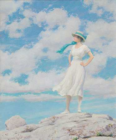 Summy Sky（山顶上）`Summy Sky (On the Summit) (c 1918) by Charles Courtney Curran