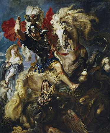 圣乔治与龙搏斗`St George Battles The Dragon (1606~1608) by Peter Paul Rubens