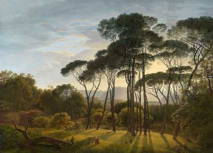 意大利风景，松树雨伞`Italian Landscape with Umbrella Pines (1807) by Hendrik Voogd