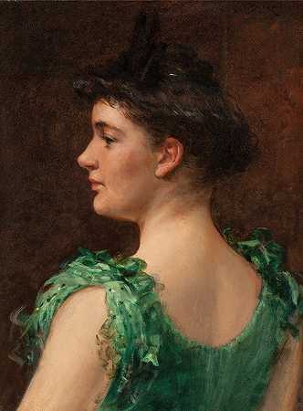 绿色连衣裙`The Green Dress by James Carroll Beckwith