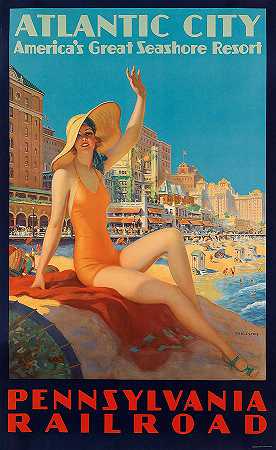 复古大西洋城旅游海报1935`Vintage Atlantic City Travel Poster 1935