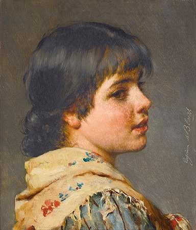 威尼斯女孩`A venetian girl by Eugen von Blaas