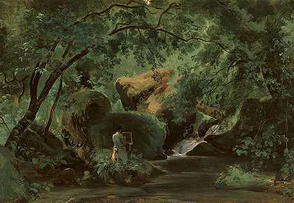 森林屋内，画家西维塔·卡斯特拉纳`Forest Interior With A Painter, Civita Castellana