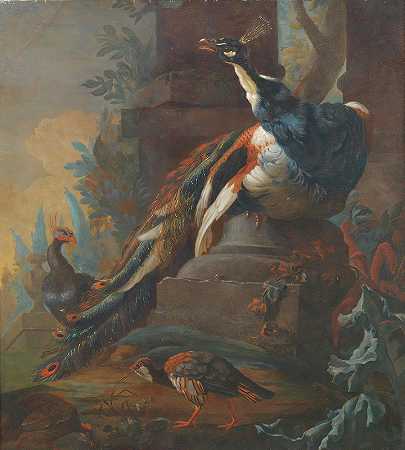 废墟中的鸟儿`Vogels Bij Een Ruïne by Abraham Bisschop