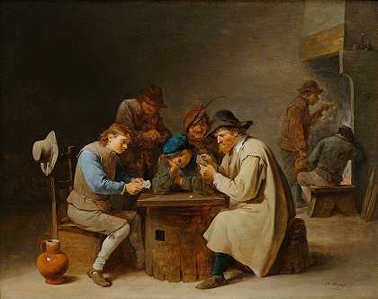 纸牌玩家`The Card Players (1646) by David Teniers The Younger