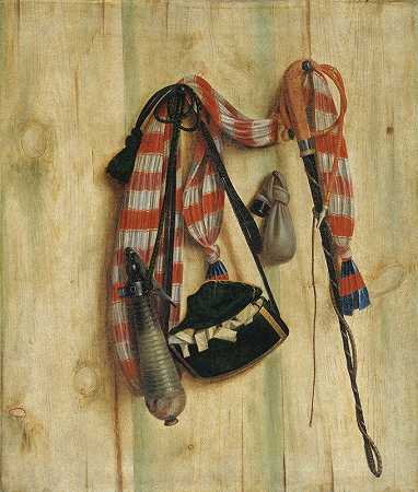 Trompe L带马鞭和书包的oeil`Trompe Loeil With Riding Whip And Letter Bag (1672) by Cornelius Norbertus Gijsbrechts