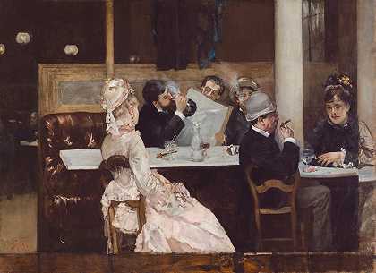 巴黎的咖啡馆场景`Café Scene In Paris (1877) by Henri Gervex