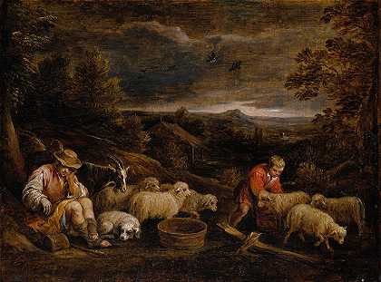 牧羊人和绵羊`Shepherds and Sheep by David Teniers The Younger