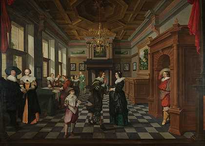 由七部分组成的装饰序列室内设计，德克·范德伦`A Seven~Part Decorative Sequence; An Interior, Dirck van Delen (1630 ~ 1632) by Dirck Van Delen