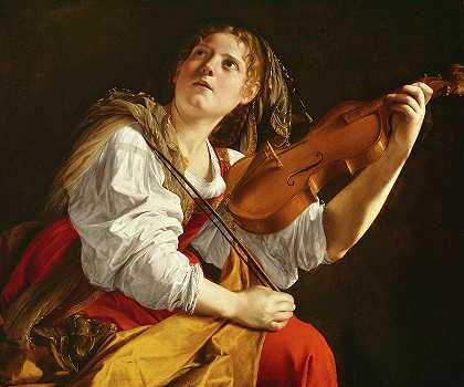 拿着小提琴的年轻女子——圣塞西莉亚`Young Woman With A Violin – Saint Cecilia