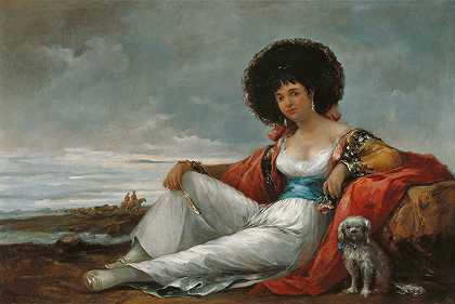 玛雅和一只小狗在一起`Maja with a Small Dog (1865) by Eugenio Lucas Velázquez