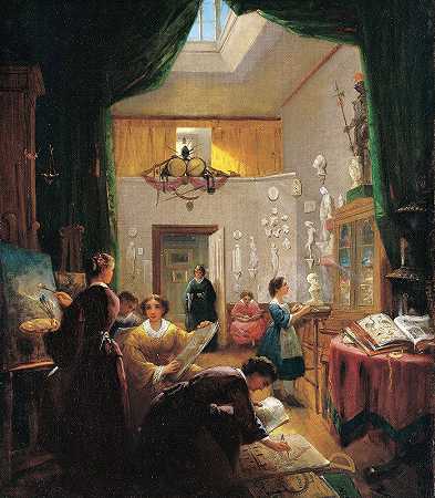 女性学生的艺术课`Womens Art Class (ca. 1868) by Louis Lang