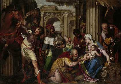 东方三博士的崇拜`The Adoration of the Magi (c. 1585) by Paolo Farinati