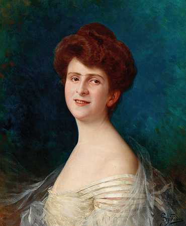 一位红发女士的肖像`Porträt einer rothaarigen Dame by Ignace Spiridon