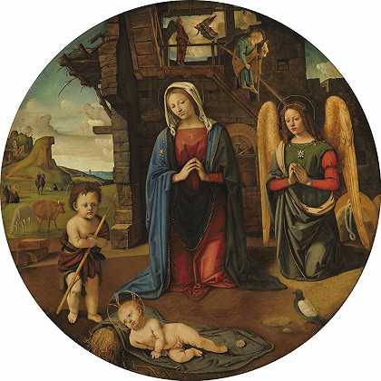 婴儿圣约翰的诞生`The Nativity with the Infant Saint John (c. 1495~1505) by Piero di Cosimo