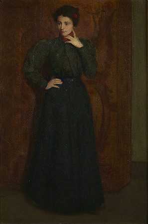 绿色连衣裙`The Green Dress (1898) by Julian Alden Weir