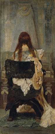 斯皮尼特夫人`Lady At The Spinet (1871) by Hans Makart
