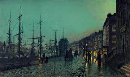 克莱德号船`Shipping on the Clyde (1881) by John Atkinson Grimshaw