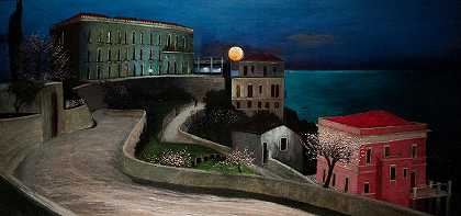 陶尔米纳上空的满月`Full Moon Over Taormina