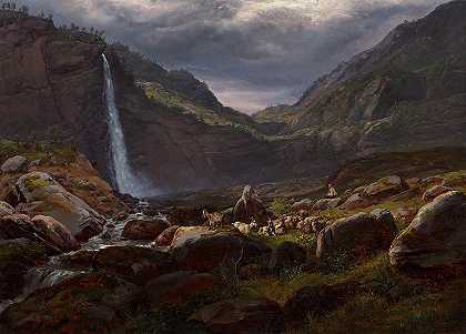 挪威莱特峡湾女瀑布`Feige Waterfall, Lysterfjord, Norway