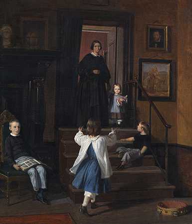 艺术家s的妻子和孩子们在夏洛滕堡的工作室里`The Artists Wife and Children in the Studio at Charlottenborg (1861 – 1862) by Wilhelm Marstrand
