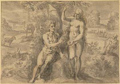 夏娃诱惑亚当`Eve Tempting Adam (1575) by Crispijn van den Broeck