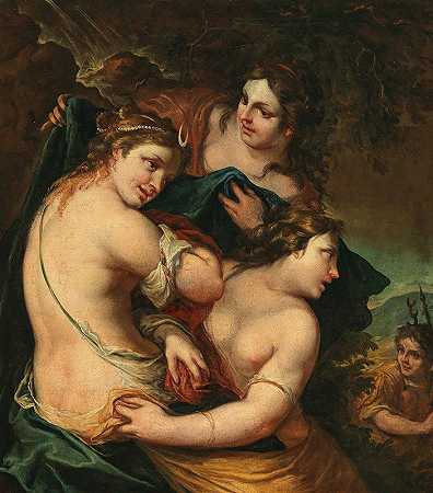 戴安娜和她的仙女们感到惊讶`Diana and her nymphs surprised by Actaeon (early 18th Century) by Actaeon by Venetian School